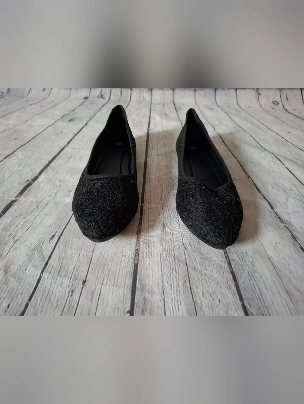 NIB Finiwor Black Mesh Ballet Flats Shoes - Size 9